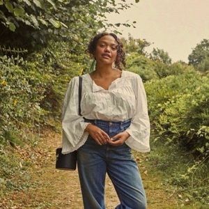 Doen Lunaria White Embroidered Cotton Eyelet Top - Size Medium